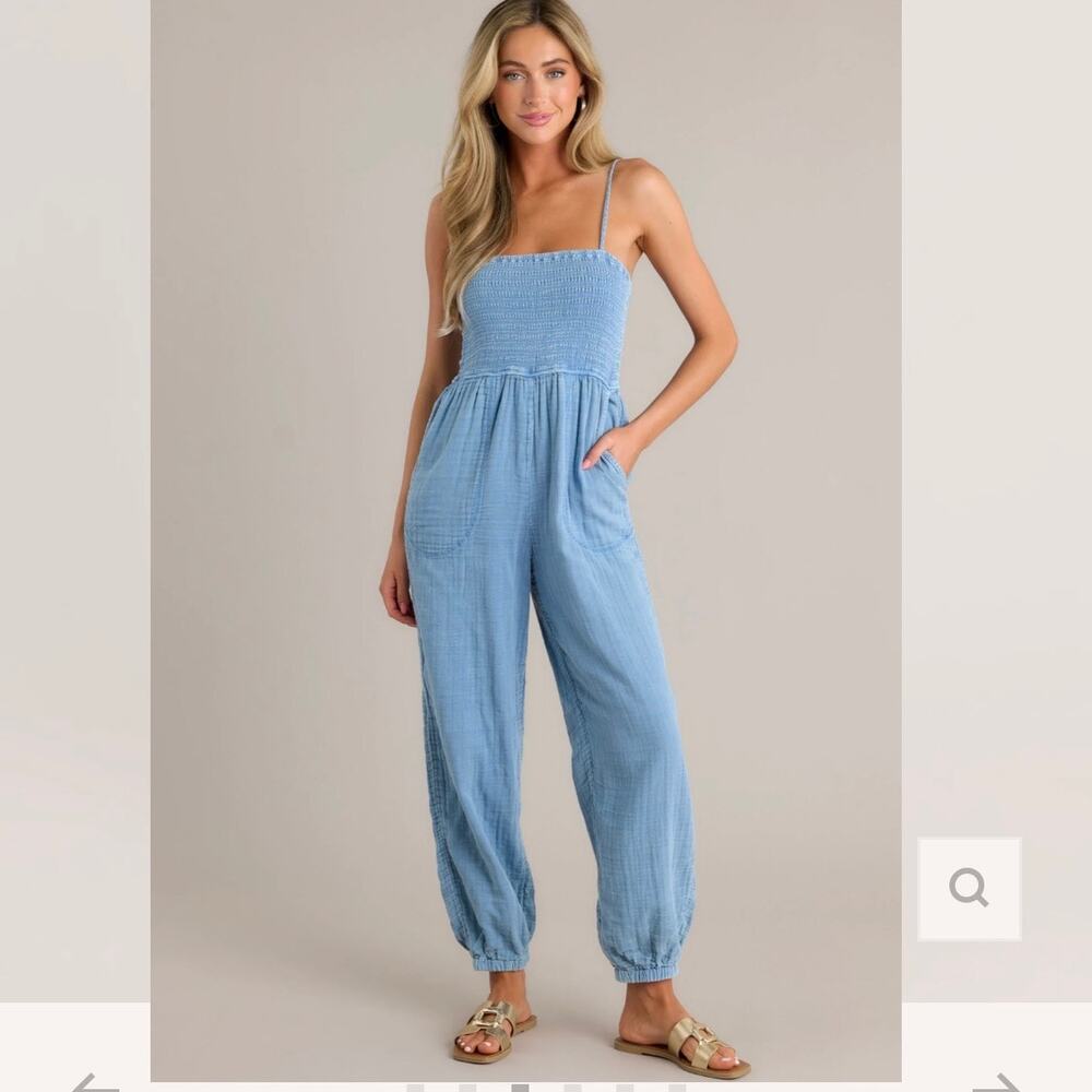 Z SUPPLY SANTOS Blue Indigo Gauze Jumpsuit Size M - Picture 2 of 6